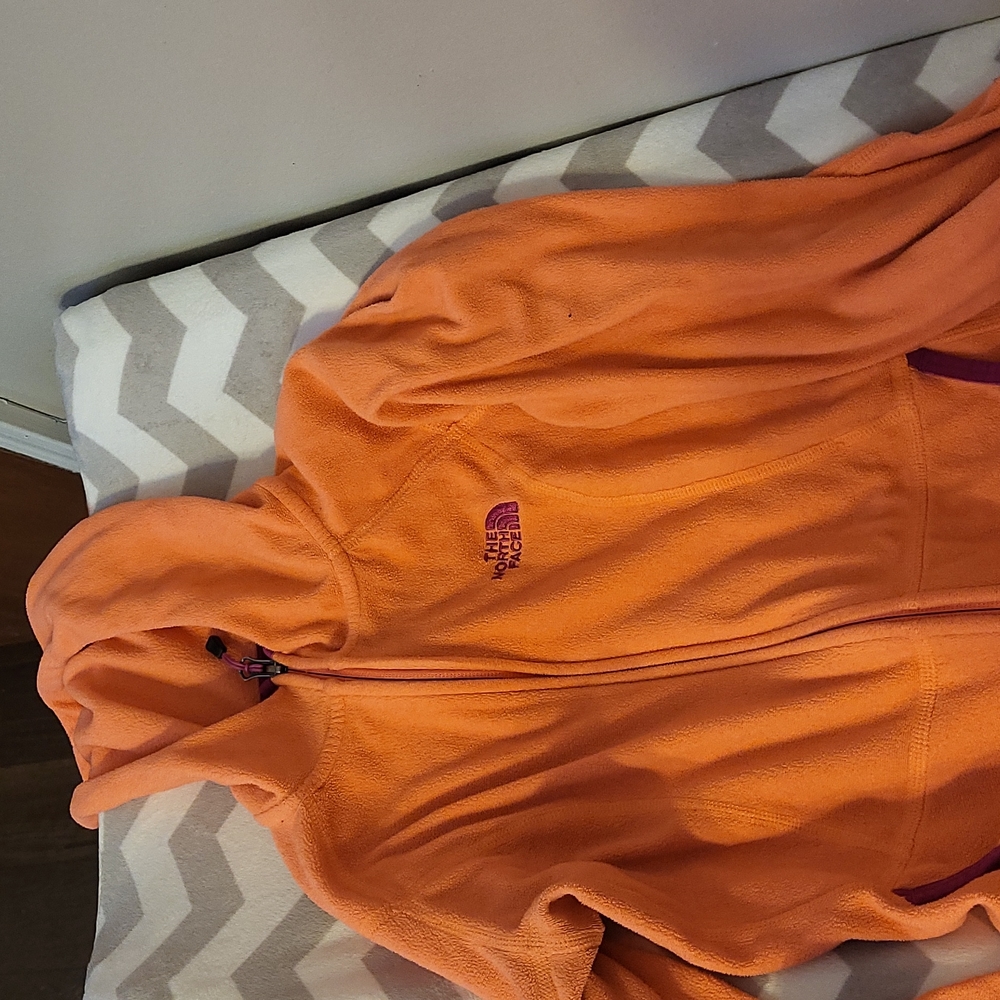 Orange north face hooded jacket